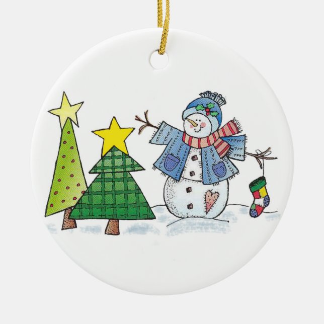 Ornement En Céramique Noël de Snowman (Devant)