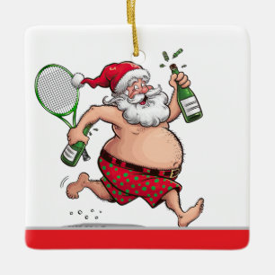 Ornement En Céramique Noël de tennis avec balle de tennis et le Père Noë