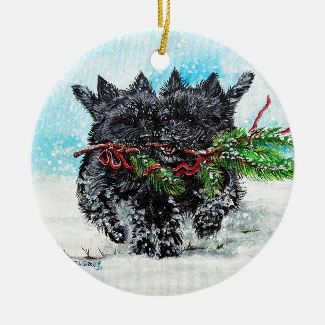 Ornement En Céramique Noël de Terrier de cairn (Devant)
