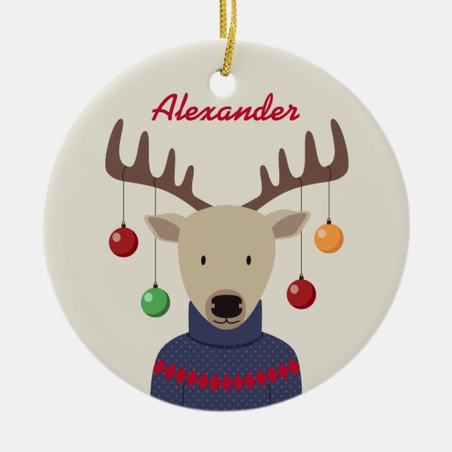 Ornement En Céramique Noël des cerfs (Devant)