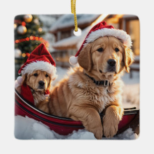 Ornement En Céramique Noël des marionnettes Golden Retriever