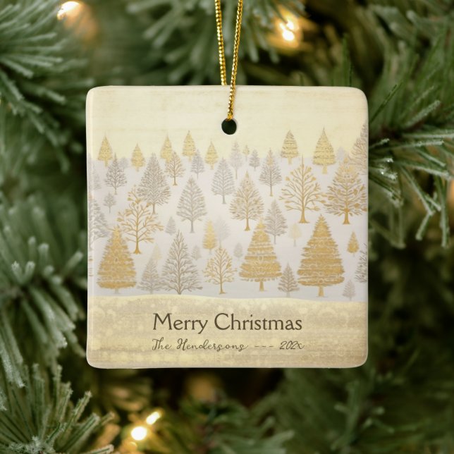 Ornement En Céramique Noël des pins d'argent d'or (Arbre)