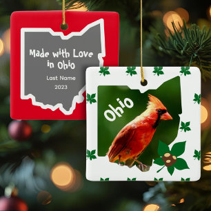 Ornement En Céramique Noël du cardinal et de Buckeyes Ohio