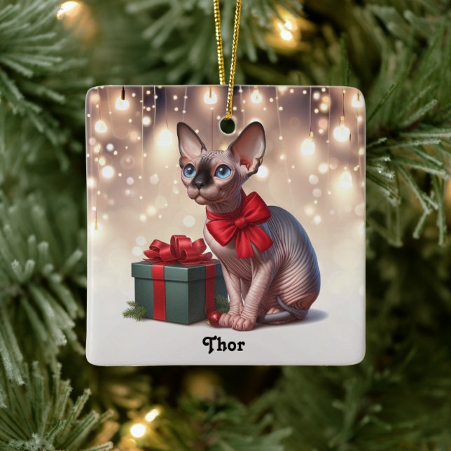 Ornement En Céramique Noël du chat Sphynx (Arbre)