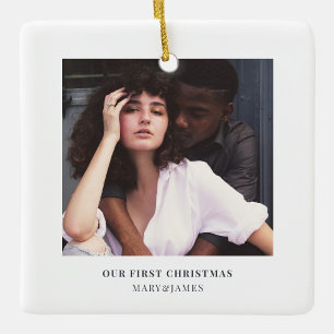 Ornement En Céramique Noël élégant   Minimal Élégant Couple Photo
