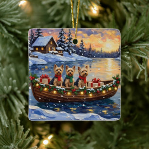 Ornement En Céramique Noël en bateau avec Yorkipoo