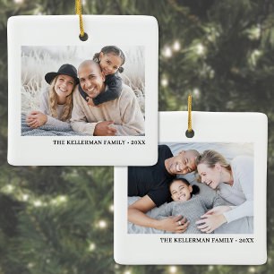 Ornement En Céramique Noël familial double face personnalisé avec deux p