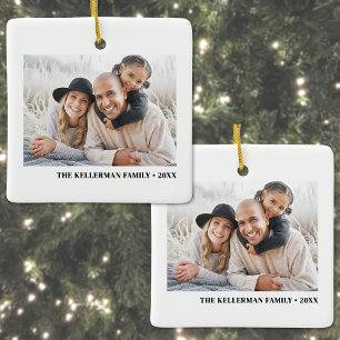 Ornement En Céramique Noël familial double face personnalisé avec deux p