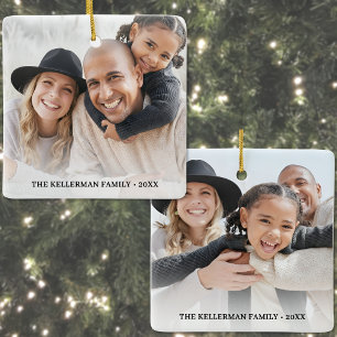 Ornement En Céramique Noël familial double face personnalisé avec deux p