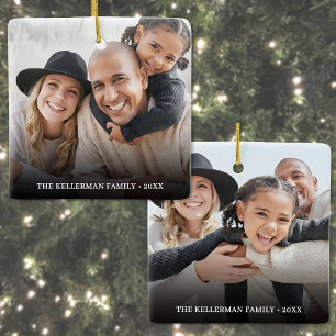 Ornement En Céramique Noël familial double face personnalisé avec deux p