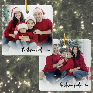 Ornement En Céramique Noël familial double face personnalisé avec deux p