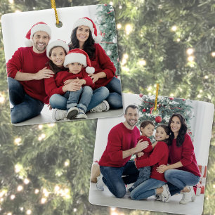 Ornement En Céramique Noël familial personnalisé double face avec deux p