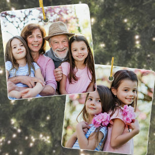 Ornement En Céramique Noël Famille Double Face Deux Photos Personnalisée