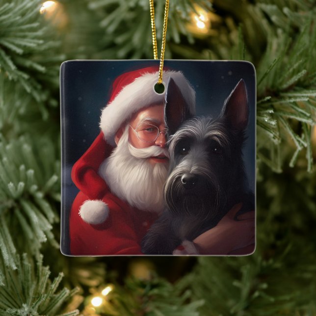 Ornement En Céramique Noël festif écossais du Terrier Santa Claus (Arbre)