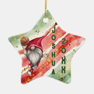 Ornement En Céramique Noël Gnome de basket-ball personnalisé