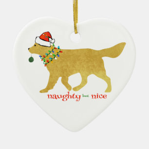 Ornement En Céramique Noël Golden Retriever Naughty, mais Nice