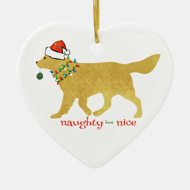 Ornement En Céramique Noël Golden Retriever Naughty, mais Nice (Devant)