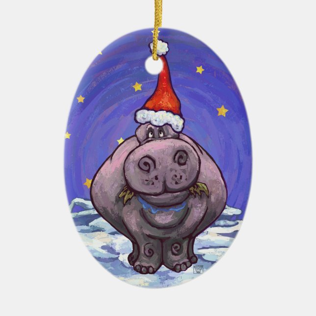 Ornement En Céramique Noël Hippopotame (Devant)