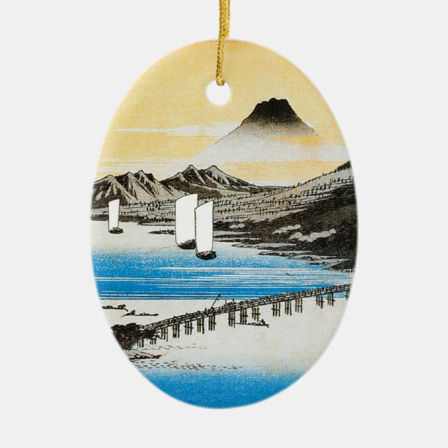 Ornement En Céramique Noël japonais d'art de Hiroshige le mont Fuji (Devant)
