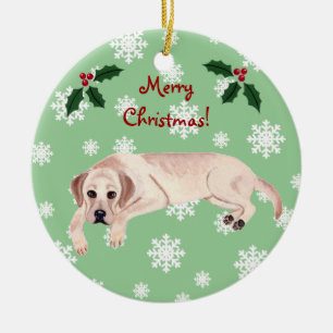 Ornement En Céramique Noël Jaune du Labrador personnalisé