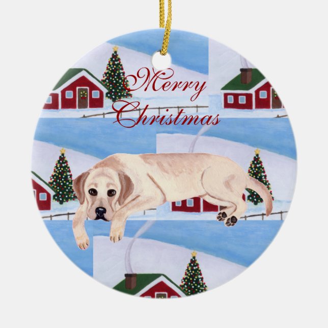 Ornement En Céramique Noël jaune mignon de Labrador (Devant)
