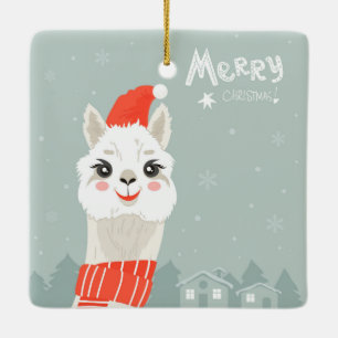Ornement En Céramique Noël Llama