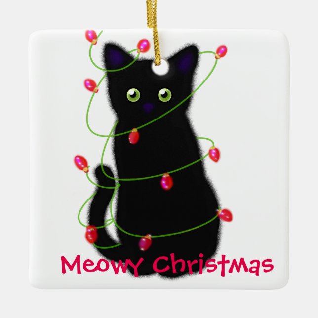 Ornement En Céramique Noël Meowy | cadeau animal (Devant)