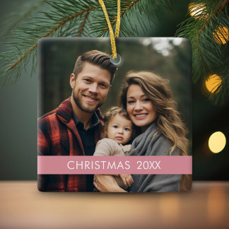 Ornement En Céramique Noël moderne - Année photo et Bande rose