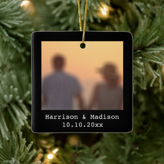 Ornement En Céramique Noël noir rétro instantanés couple photo noms (Arbre)