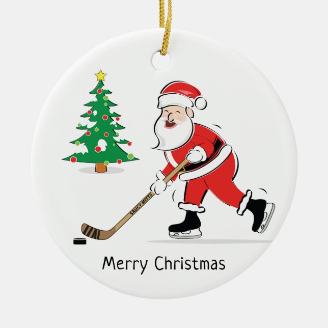 Ornement En Céramique Noël Père Noël de Hockey (Devant)