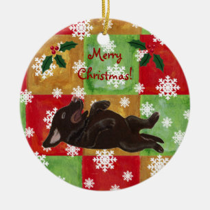 Ornement En Céramique Noël personnalisé de Labrador de chocolat
