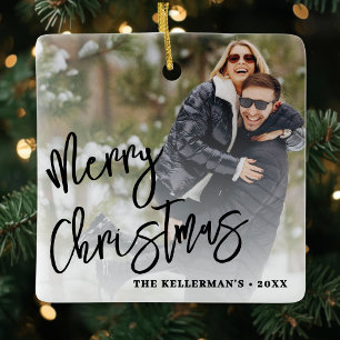 Ornement En Céramique Noël personnalisé double face avec deux photos