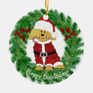 Ornement En Céramique Noël personnalisé Goldendoodle Père Noël