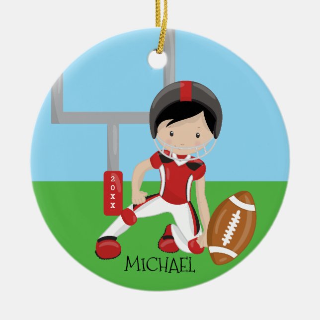 Ornement En Céramique Noël personnalisé mignon de joueur de football (Devant)