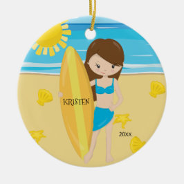 Ornement En Céramique Noël personnalisé par fille mignonne de surfer de