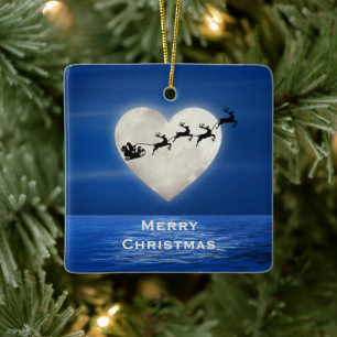 Ornement En Céramique Noël personnalisé Père Noël et Heart Moon Beach