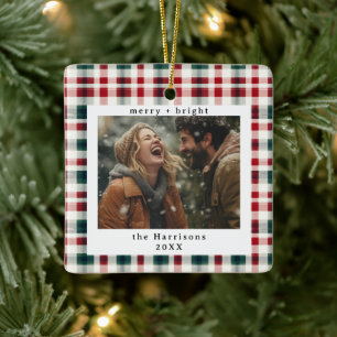 Ornement En Céramique Noël Photo Monogramme Rustique Carreaux Moderne