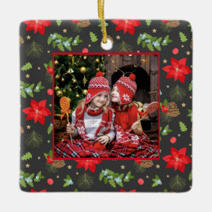 Ornement En Céramique Noël Poinsettia et Baies de fête