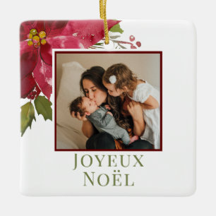 Ornement En Céramique Noël Poinsettia Joyeux Noël