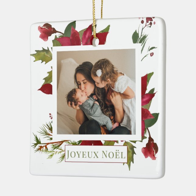 Ornement En Céramique Noël Poinsettia Joyeux Noël (Gauche)