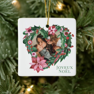 Ornement En Céramique Noël Poinsettia Joyeux Noël
