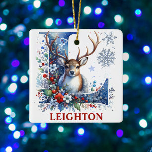 Ornement En Céramique Noël Reindeder Monogramme Lettre L Nom personnalis