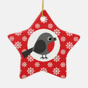 Ornement En Céramique Noël Robin Snowflakes Rouge