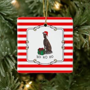 Ornement En Céramique Noël Santa Hat Greyhound Dog (brindle) Drôle