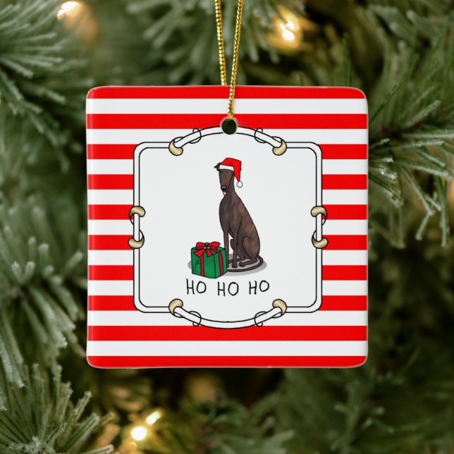 Ornement En Céramique Noël Santa Hat Greyhound Dog (brindle) Drôle (Arbre)