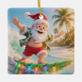 Ornement En Céramique Noël tropical avec Santa surfeur