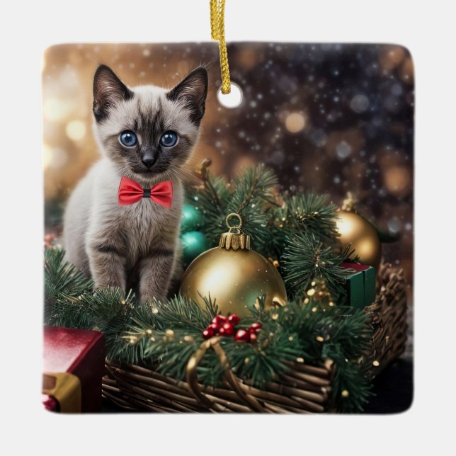 Ornement En Céramique Noël Vacances Super mignonne Siamese Chat Kitten (Devant)