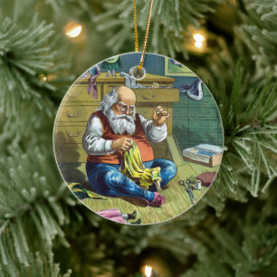 Ornement En Céramique Noël Vintage, Père Noël Fabriquant Des Poupées De 