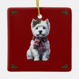 Ornement En Céramique Noël Westie avec l'ornement saint.