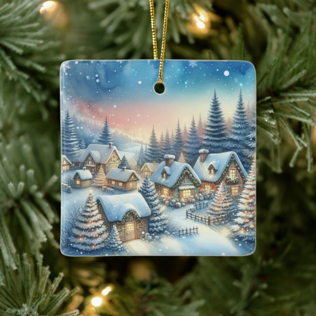 Ornement En Céramique Noël Whimsical Village Personnalisé (Arbre)
